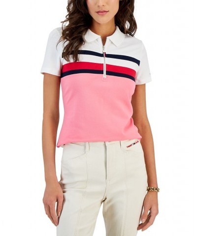 Global Tape Zipper Polo Top Pink $17.86 Tops