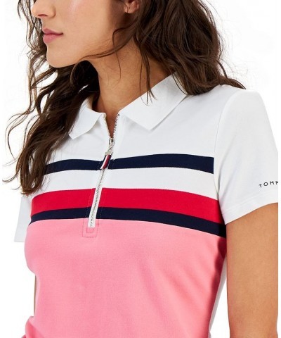 Global Tape Zipper Polo Top Pink $17.86 Tops