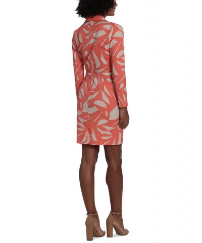 Petite Printed Point-Collar Faux-Wrap Dress Orange $46.87 Dresses