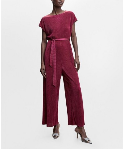 Women's Satin Pleated Jumpsuit Purple $38.49 Pants