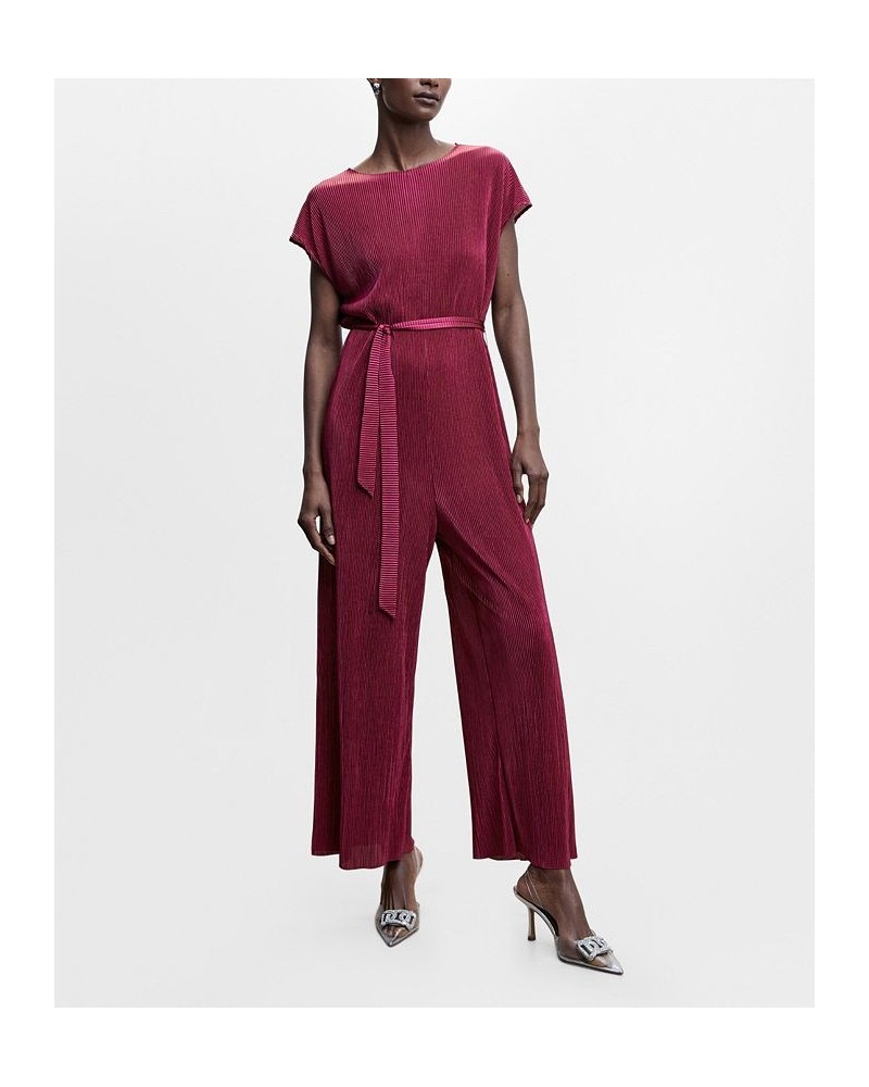 Women's Satin Pleated Jumpsuit Purple $38.49 Pants