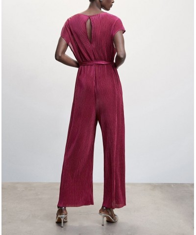 Women's Satin Pleated Jumpsuit Purple $38.49 Pants