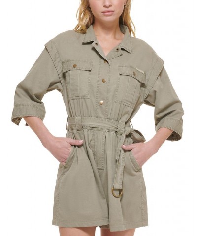 Women's Elbow-Sleeve Cargo Romper Spring Olive $42.83 Shorts