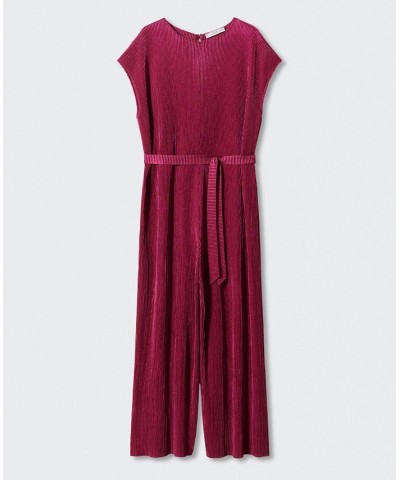 Women's Satin Pleated Jumpsuit Purple $38.49 Pants