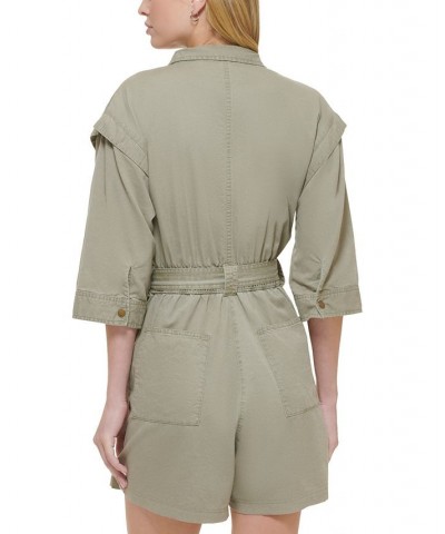 Women's Elbow-Sleeve Cargo Romper Spring Olive $42.83 Shorts