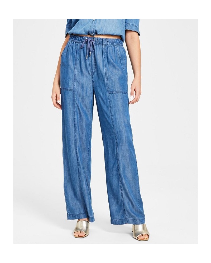 Women's Drawstring-Waist Wide-Leg Pants Medium Wash $45.54 Pants