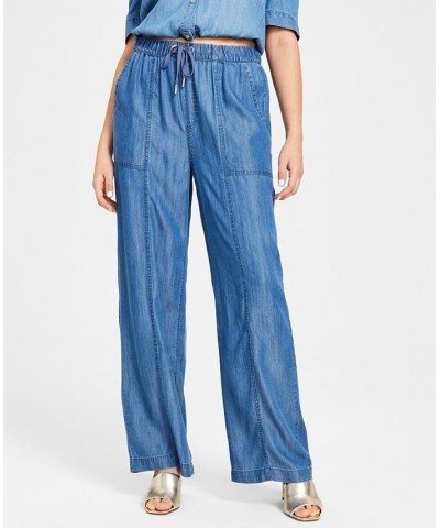 Women's Drawstring-Waist Wide-Leg Pants Medium Wash $45.54 Pants