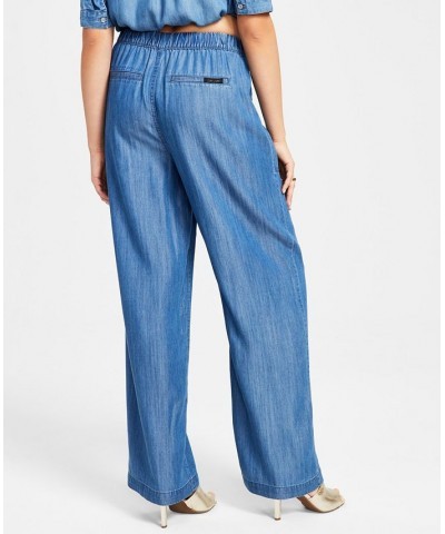 Women's Drawstring-Waist Wide-Leg Pants Medium Wash $45.54 Pants