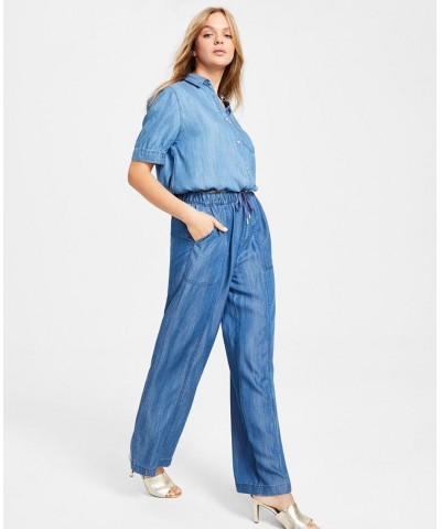 Women's Drawstring-Waist Wide-Leg Pants Medium Wash $45.54 Pants