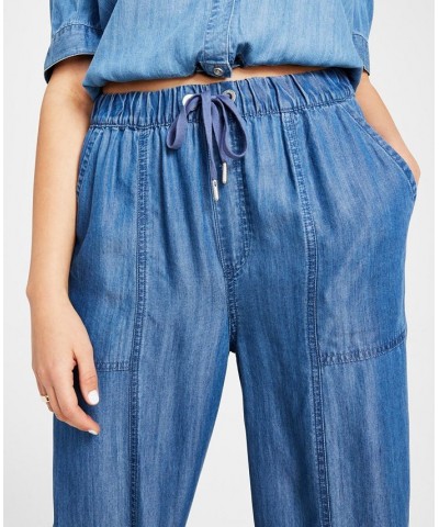 Women's Drawstring-Waist Wide-Leg Pants Medium Wash $45.54 Pants