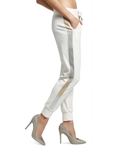 Women's Mid-Rise Embellished-Trim Joggers Gray $35.83 Pants