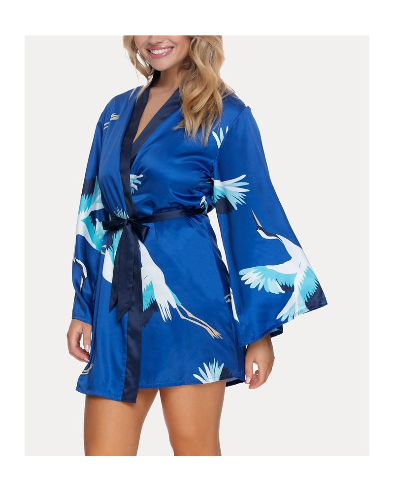 Women's Adrienne Printed Satin Kimono Cranes $28.29 Sleepwear