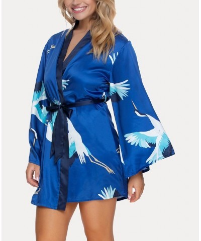 Women's Adrienne Printed Satin Kimono Cranes $28.29 Sleepwear