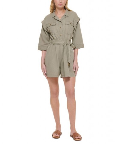 Women's Elbow-Sleeve Cargo Romper Spring Olive $42.83 Shorts