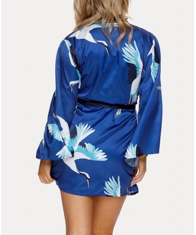 Women's Adrienne Printed Satin Kimono Cranes $28.29 Sleepwear