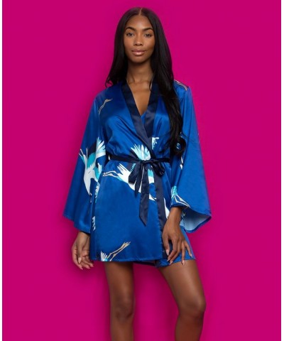 Women's Adrienne Printed Satin Kimono Cranes $28.29 Sleepwear