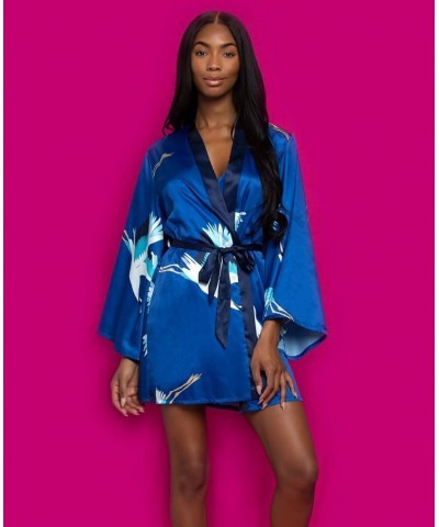 Women's Adrienne Printed Satin Kimono Cranes $28.29 Sleepwear