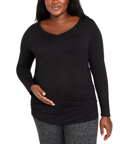 Plus Size Long-Sleeve Side-Ruched Maternity Tee Black $23.40 Tops