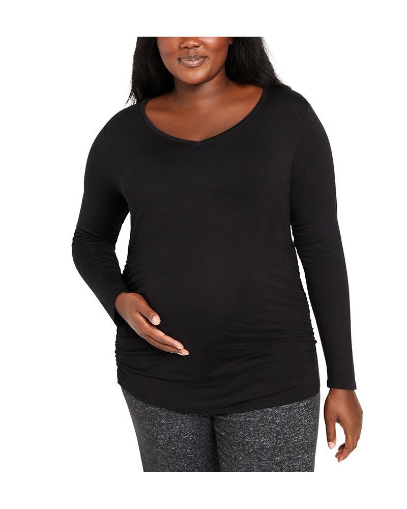 Plus Size Long-Sleeve Side-Ruched Maternity Tee Black $23.40 Tops