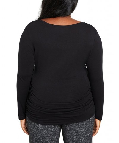 Plus Size Long-Sleeve Side-Ruched Maternity Tee Black $23.40 Tops