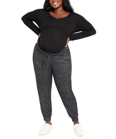 Plus Size Long-Sleeve Side-Ruched Maternity Tee Black $23.40 Tops