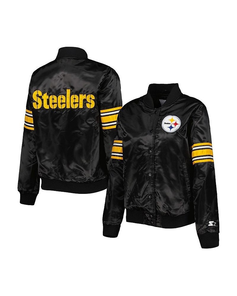 Women's Black Pittsburgh Steelers Line Up Satin Full-Snap Varsity Jacket Black $54.00 Jackets