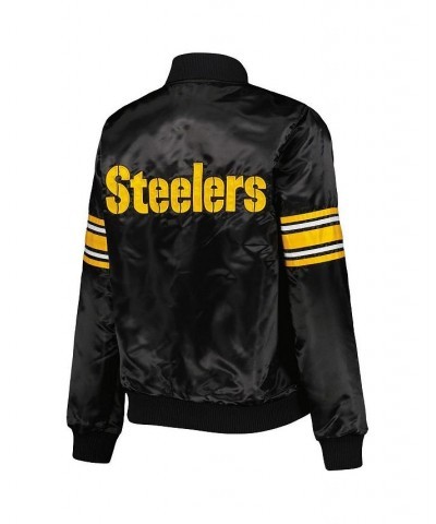 Women's Black Pittsburgh Steelers Line Up Satin Full-Snap Varsity Jacket Black $54.00 Jackets