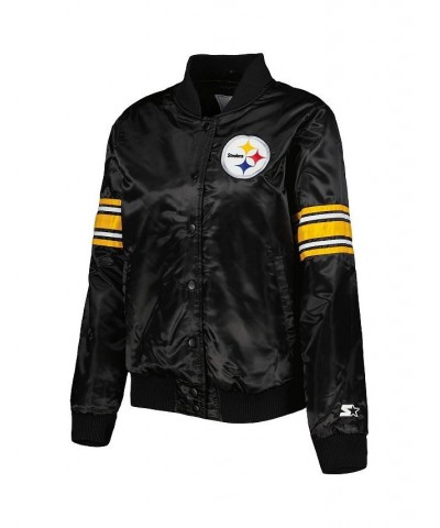 Women's Black Pittsburgh Steelers Line Up Satin Full-Snap Varsity Jacket Black $54.00 Jackets