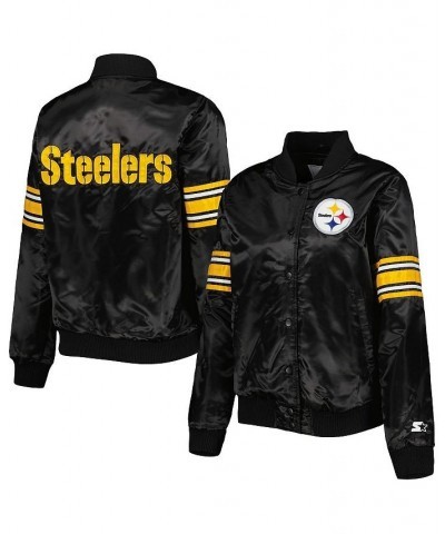 Women's Black Pittsburgh Steelers Line Up Satin Full-Snap Varsity Jacket Black $54.00 Jackets