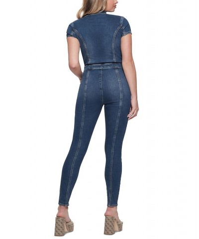 Women's Gemma Short-Sleeve Stretch-Denim Jumpsuit Blue Spirit $58.74 Pants