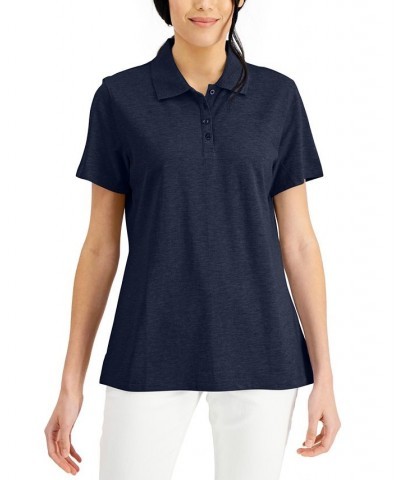 Cotton Short Sleeve Polo Shirt Intrepid Blue $11.59 Tops