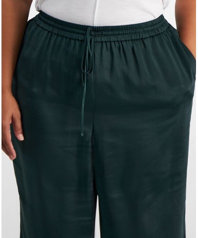 Plus Size Washed Satin Pull-On Wide-Leg Pants Green $29.98 Pants