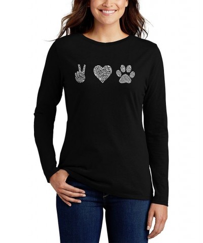 Women's Peace Love Dogs Word Art Long Sleeve T-shirt Black $14.80 Tops