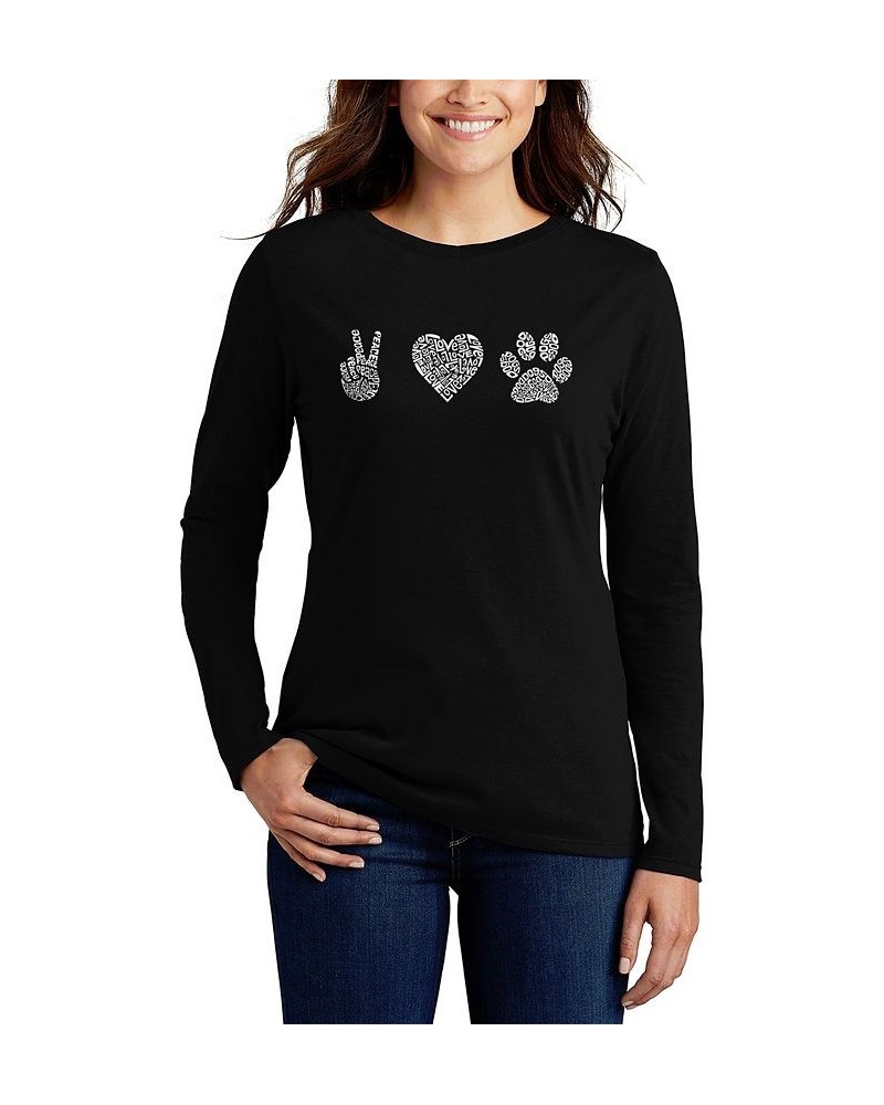 Women's Peace Love Dogs Word Art Long Sleeve T-shirt Black $14.80 Tops