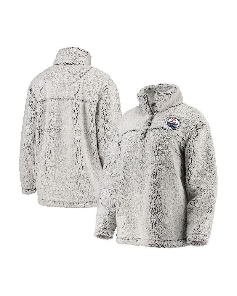 Women's Gray Edmonton Oilers Sherpa Quarter-Zip Pullover Jacket Gray $45.89 Jackets