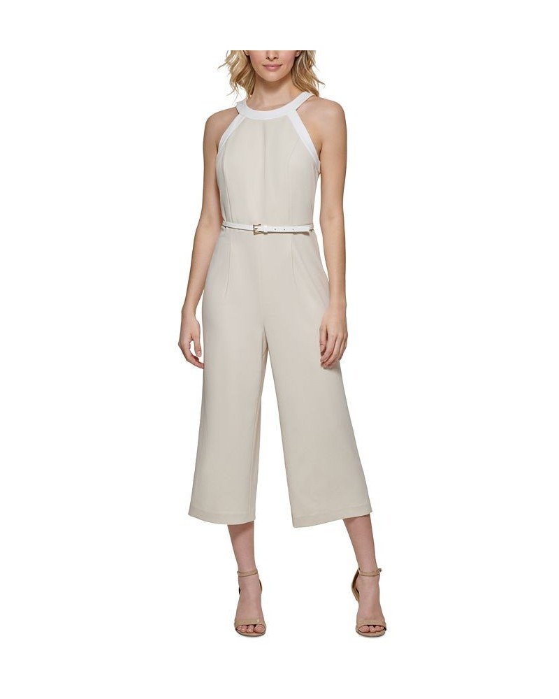 Women's Halter-Neck Belted Jumpsuit Parchment/ivory $50.88 Pants