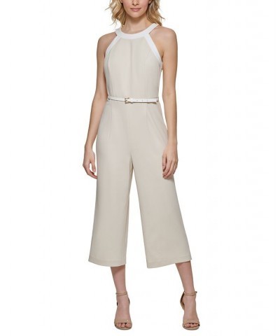 Women's Halter-Neck Belted Jumpsuit Parchment/ivory $50.88 Pants