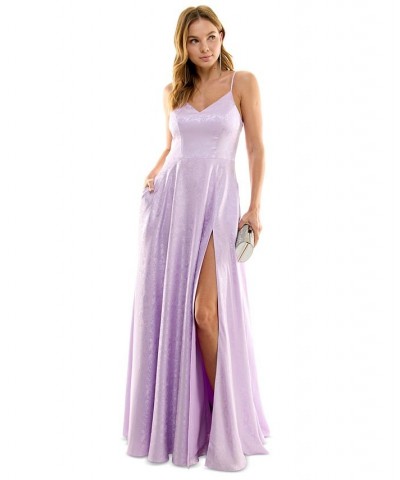 Juniors' Spaghetti-Strap Jacquard Gown Lilac $68.37 Dresses