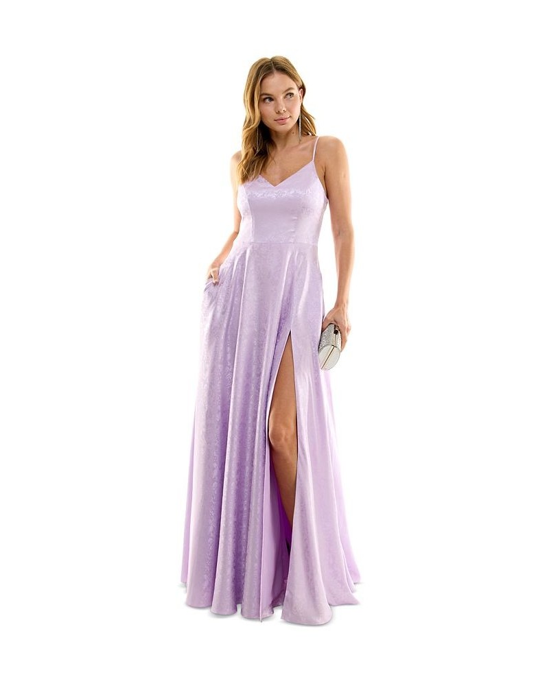 Juniors' Spaghetti-Strap Jacquard Gown Lilac $68.37 Dresses