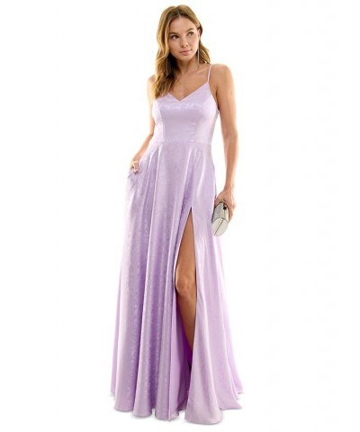 Juniors' Spaghetti-Strap Jacquard Gown Lilac $68.37 Dresses