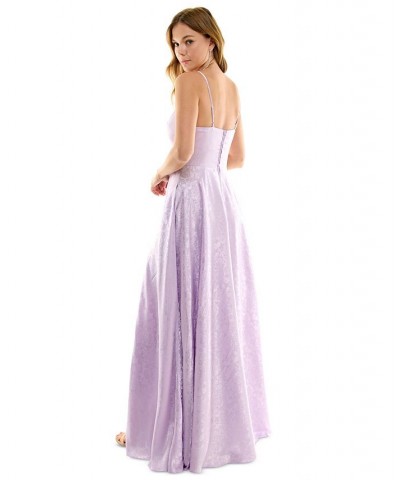 Juniors' Spaghetti-Strap Jacquard Gown Lilac $68.37 Dresses