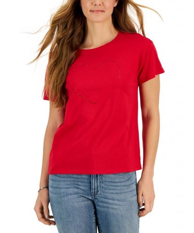 Women's Signature Heart-Graphic T-Shirt Red $18.52 Tops