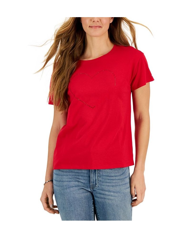 Women's Signature Heart-Graphic T-Shirt Red $18.52 Tops