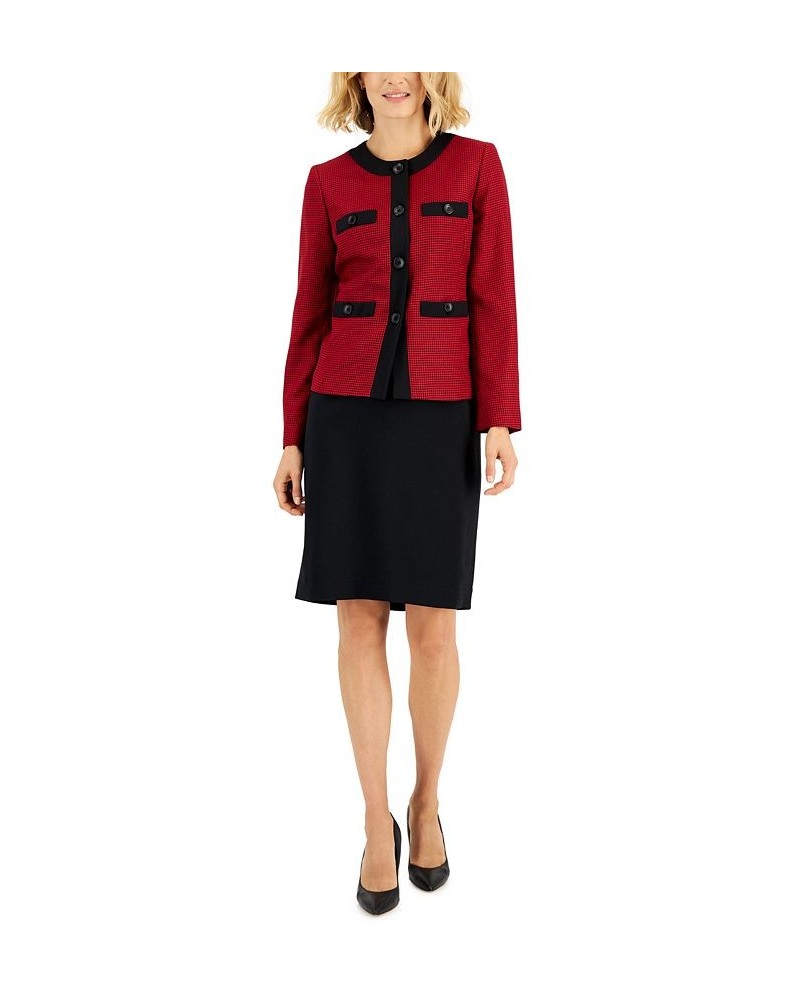 Women's Houndstooth-Print Skirt Suit Regular & Petite Red $61.20 Suits