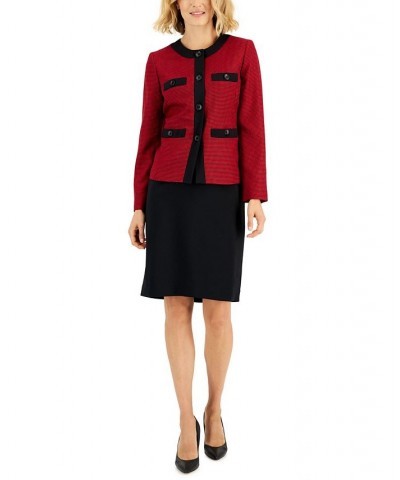 Women's Houndstooth-Print Skirt Suit Regular & Petite Red $61.20 Suits