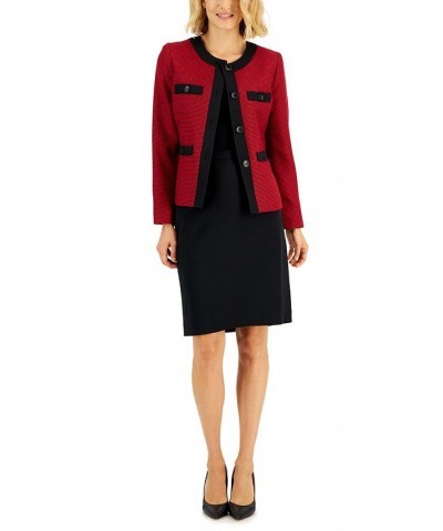 Women's Houndstooth-Print Skirt Suit Regular & Petite Red $61.20 Suits