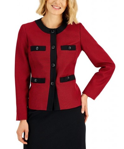 Women's Houndstooth-Print Skirt Suit Regular & Petite Red $61.20 Suits