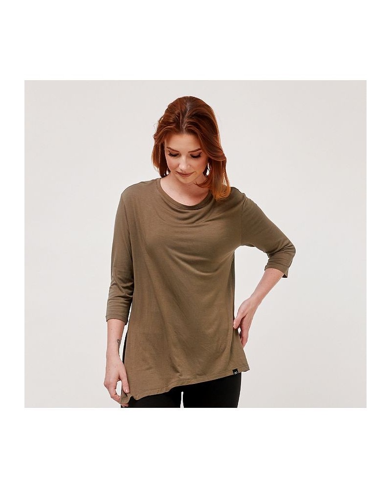 Anen Side Tie 3/4 Sleeve Top for Women Army sage $31.96 Tops