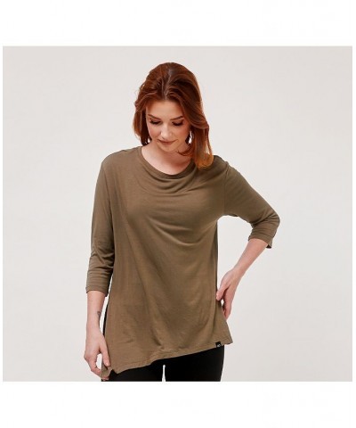 Anen Side Tie 3/4 Sleeve Top for Women Army sage $31.96 Tops