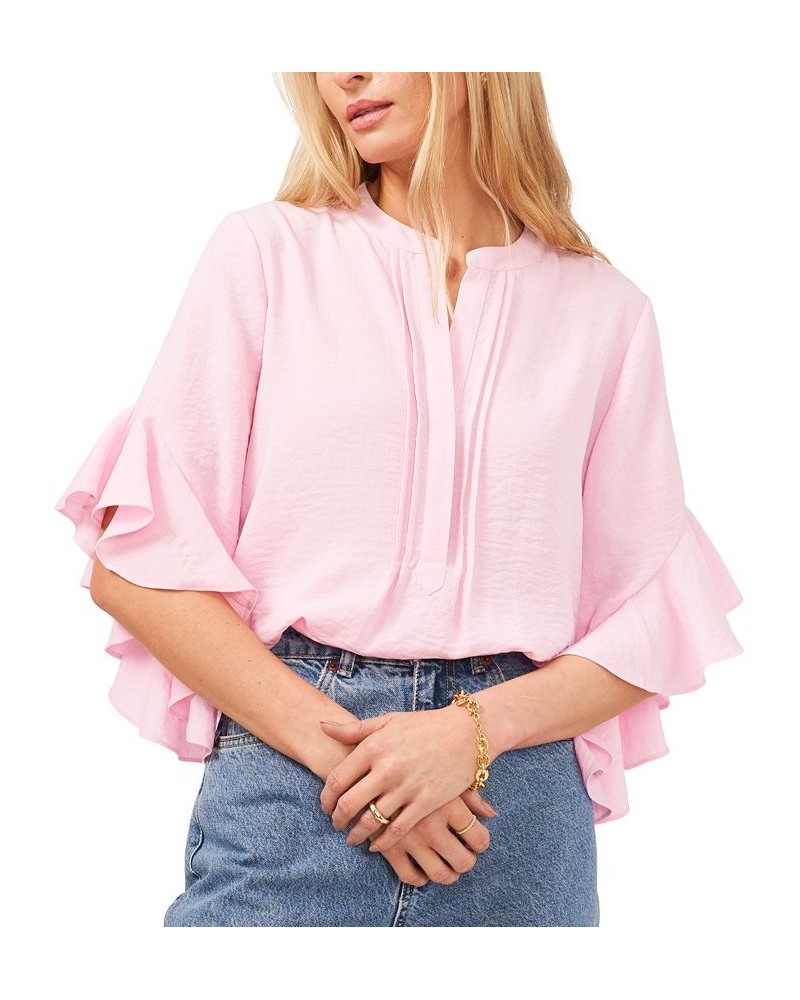 Women's Ruffle Sleeve Henley Blouse Pink Horizon $40.05 Tops